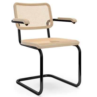 S 64 V Pure Materials Cantilever Chair, Ash / natural, Deep Black (RAL 9005), Black plastic glides with felt