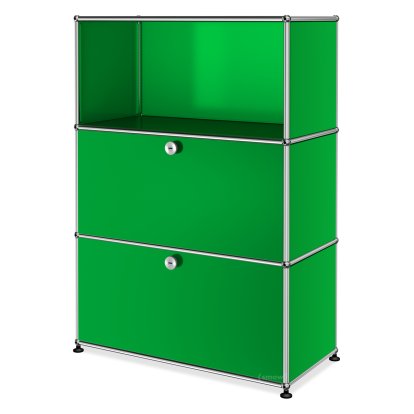 USM Haller Highboard M, Customisable, USM green, Open, With drop-down door, With drop-down door