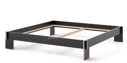 Siebenschläfer Bed, 200 x 200 cm, Without headboard, Black, Without slatted base