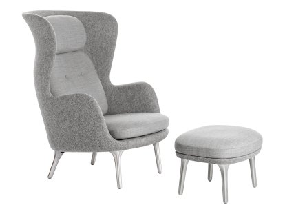 Ro Lounge Chair, Light grey, With footstool