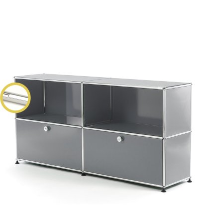 USM Haller E Sideboard L with Compartment Lighting, Mid grey RAL 7005, Cool white