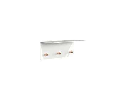 Unu wall coat rack, Without rod, With 3 hooks, White matt / polished copper 