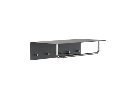 Unu wall coat rack, With rod, With 4 hooks, Matt black / polished stainless steel