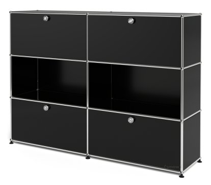 USM Haller Highboard L, Customisable, Graphite black RAL 9011, With 2 drop-down doors, Open, With 2 drop-down doors