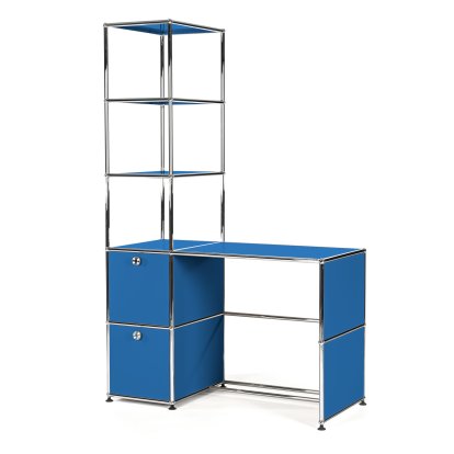 USM Haller Desk With Shelf Unit, Gentian blue RAL 5010