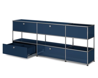 USM Haller Kids Sideboard L with storage boxes, Self-coloured, Steel blue RAL 5011, With drop-down door and extension door (incl. metal box insert)