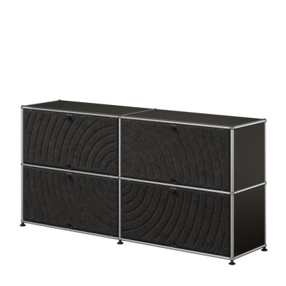 USM Haller Sideboard L with four USM Haller Soft Panels, round, Graphite black RAL 9011, Dark grey