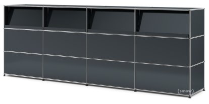 USM Haller Counter Type 2 (with Angled Shelves), Anthracite RAL 7016, 300 cm (4 elements), 50 cm