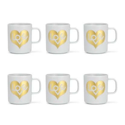 Girard Coffee Mugs, Love Heart, gold, Set of 6