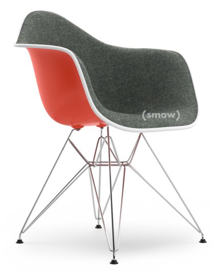 Eames Plastic Armchair RE DAR, Red (poppy red), With full upholstery, Nero / ivory, Standard version - 43 cm, Chrome-plated