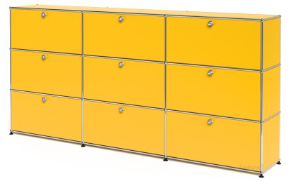 USM Haller Highboard XL, Customisable, Golden yellow RAL 1004, With 3 drop-down doors, With 3 drop-down doors, With 3 drop-down doors