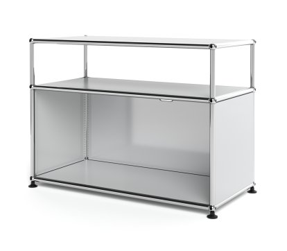 USM Haller Lowboard M with Extension, Customisable, Light grey RAL 7035, With drop-down door, With cable entry hole top centre