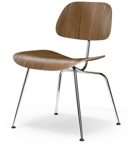 Plywood Group DCM Chair, Black pigmented walnut, Polished chrome