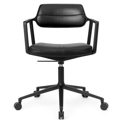 Swivel 453+ Chair, Black powder coated, Wheeled based, Black leather