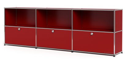 USM Haller Sideboard XL, Customisable, USM ruby red, Open, With 3 drop-down doors