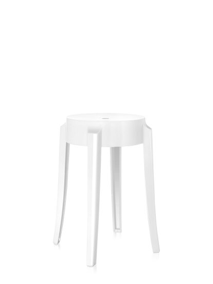 Charles Ghost Stool, Base 39 x Seat 26,5 x Height 46, Opaque, Shining white