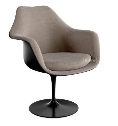 Saarinen Tulip Armchair, Swivel, Upholstered inner shell and seat cushion, Black, Beige (Eva 177)