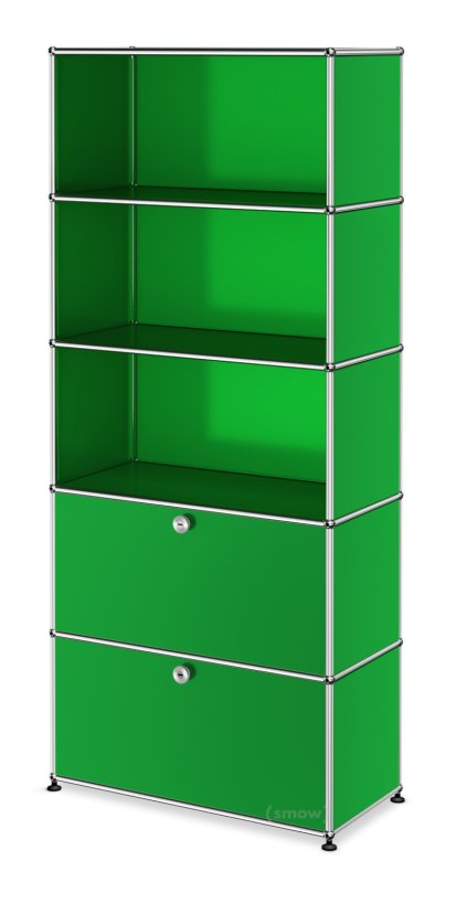 USM Haller Storage Unit M, Customisable, USM green, Open, Open, With drop-down door, With drop-down door