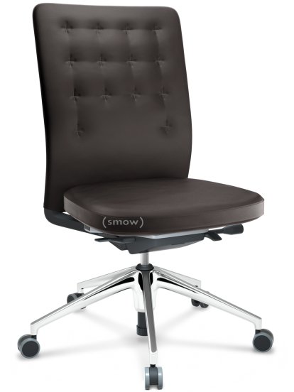 ID Trim, Without lumbar support, FlowMotion-without tilt mechanism, without seat depth adjustment, Without armrests, 5 star foot, polished aluminium, Seat and back, leather, Chocolate, Soft castors for hard floor surfaces