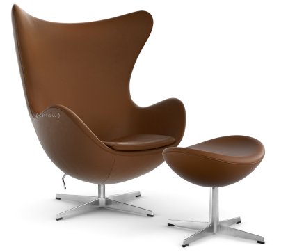 Egg Chair, Leather Essential, Walnut, Satin polished aluminium, With footstool