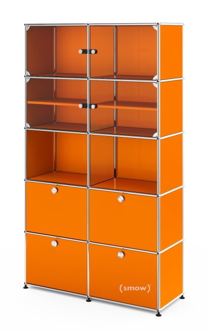 USM Haller Vitrine, H 179 x W 103 x D 38 cm, Pure orange RAL 2004, No locks