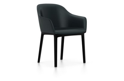 Softshell Chair with four-legged base, Basic dark, Leather (Standard), Nero, Felt pads for hard floor surfaces