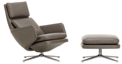 Grand Relax Lounge Chair, With Ottoman, Leather Premium F, umbra grey, Polished, 41,5 cm