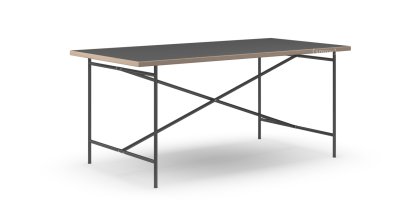 Eiermann 2 Dining Table, Linoleum black (Forbo 4023) with oak edge, 160 x 83 cm, Black