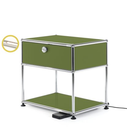 USM Haller Bedside Table with Dimmable Light, Olive green RAL 6003