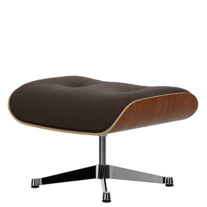 Eames Lounge Chair Ottoman, Walnut, natural, Leather Premium F marron, Aluminium polished