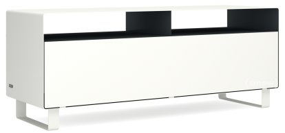 TV Lowboard R 109, Bicoloured, Pure white (RAL 9010) - Anthrazite grey (RAL 7016), Sledge base lacquered in same colour as unit exterior