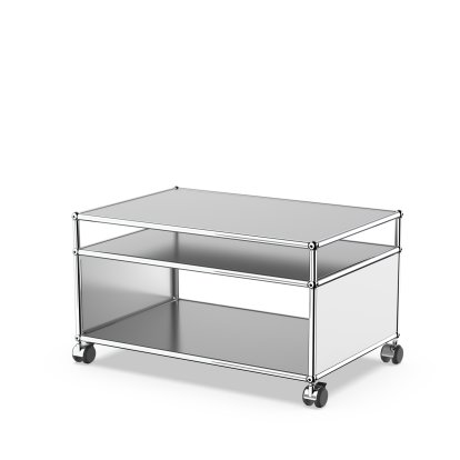 USM Haller side table with extension and castors, USM matte silver, Hard castors for carpets