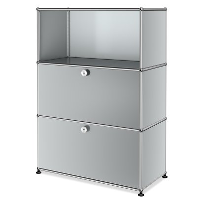 USM Haller Highboard M, Customisable, Light grey RAL 7035, Open, With drop-down door, With drop-down door