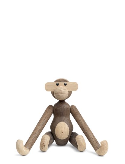 Monkey Wooden Figure, Small (H 19 cm), Smoked oak/natural oak