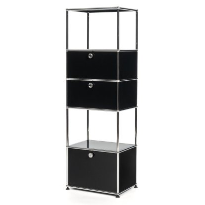 USM Haller living room shelf M type 2, Graphite black RAL 9011, With 3 drop-down doors