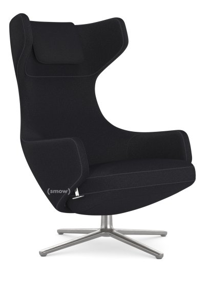 Grand Repos Lounge Chair, Chair Grand Repos, Fabric Cosy 2 Merino black, 45 cm, Polished