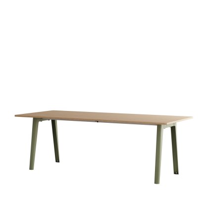 New Modern Dining Table Rectangular, Metal/Wood, 220 x 95 cm, Oak finish, Khaki green