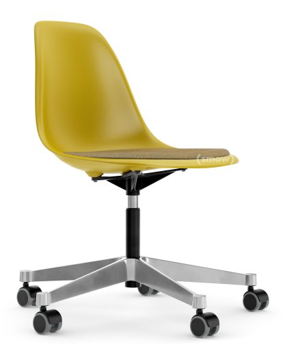 Eames Plastic Side Chair RE PSCC, Mustard, With seat upholstery, Mustard / dark grey