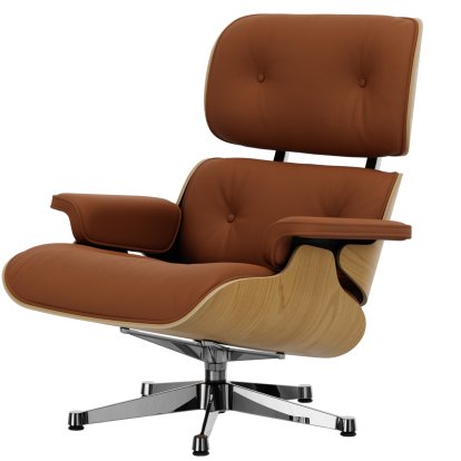 Eames Lounge Chair, Chestnut, natural, Leather Premium F cognac, 89 cm, Aluminium polished