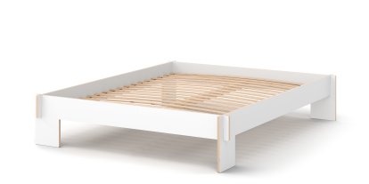 Siebenschläfer Bed, 160 x 200 cm, Without headboard, White, With rollable slatted base
