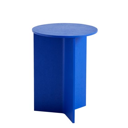 Slit Side Table Wood, H 47 x Ø 35 cm, Vivid blue lacquered