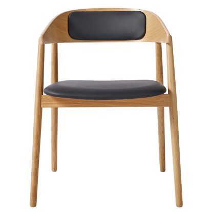 AC2 Dining Chair, Matt lacquered natural oak, With seat and back upholstery, black leather