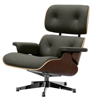 Eames Lounge Chair, Dark walnut, Leather Premium F umbra grey, 89 cm, Aluminium polished