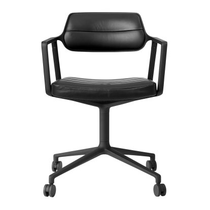 Swivel 453 Swivel Chair on Castors, Black leather, Black powder coated
