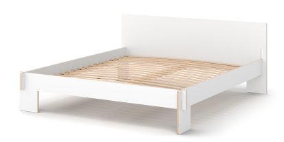 Siebenschläfer Bed, 180 x 200 cm, With headboard, White, With rollable slatted base