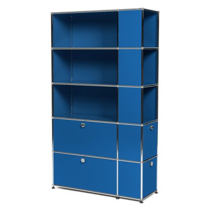 USM Haller bookcase with side compartments, Gentian blue RAL 5010