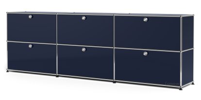 USM Haller Sideboard XL, Customisable, Steel blue RAL 5011, With 3 drop-down doors, With 3 drop-down doors