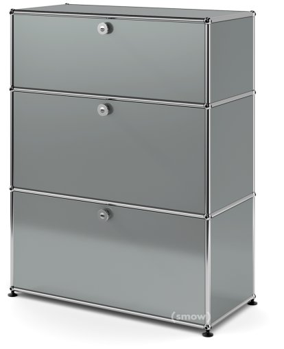 USM Haller Storage Unit with 3 Drawers, H 95 + 4 x W 75 x D 35 cm, Mid grey RAL 7005