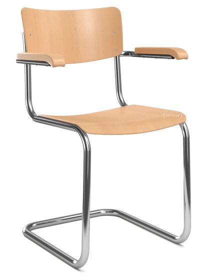 S 43 F Classic Cantilever Chair, Chrome-plated frame, Stained beech, Natural beech, Without seat pad, No glides