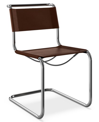 S 33 / S 34 Lether Cantilever Chair, Without armrests, Butt leather, Chocolate, Black plastic glides with felt